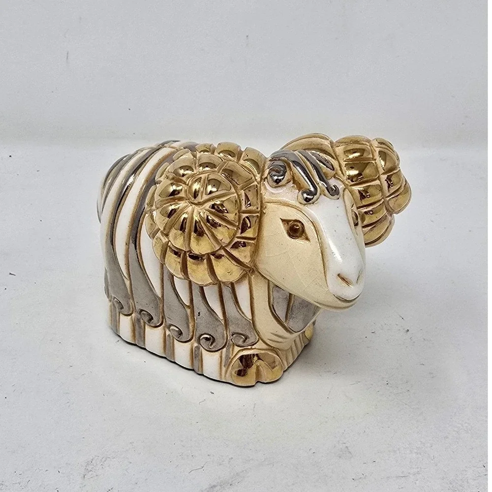 Vtg Artesania Rinconada ram figurine Uruguay clay art Cottagecore Farmhouse